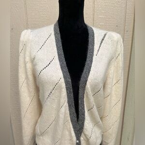 Susann d silk, angora, Cream Women's vintage Cardigan with padded shoulders